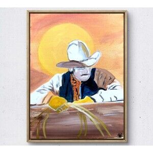 WS original roping cowboy painting 14X11 Canvas acrylic abstract modern wall art